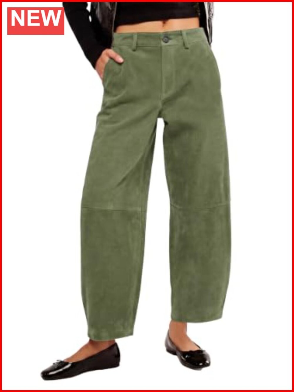 Faux Suede Barrel Pants High Waisted Wide Leg Trousers